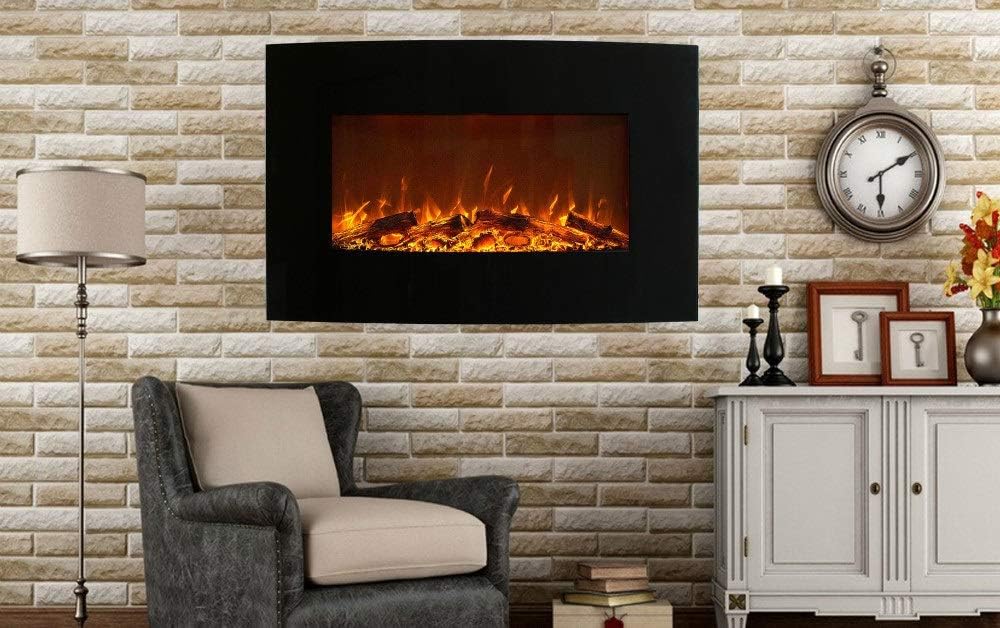 Grzejnik elektryczny Breakling, 90 x 50 cm – 2000 W, Czarny, oświetlenie LED, kominek elektryczny – termostat elektroniczny, efekt palników LED
