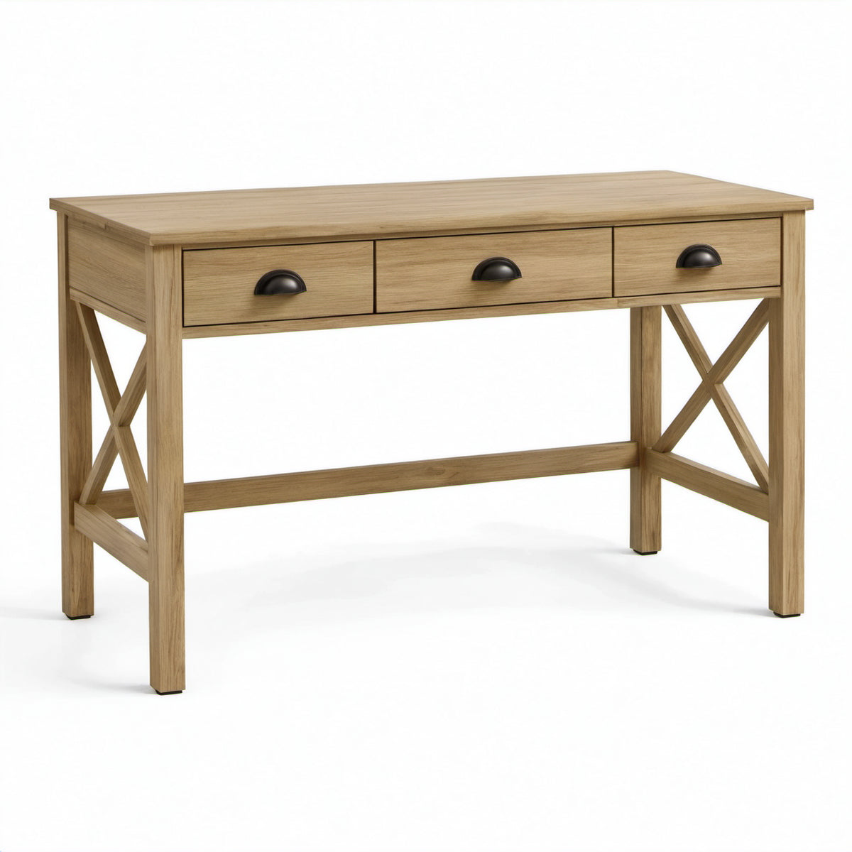 Schreibtisch aus Holzwerkstoff mit 3 Schubladen, Naturbraun/Schwarz, 120 × 50 × 75 cm, Landhausstil