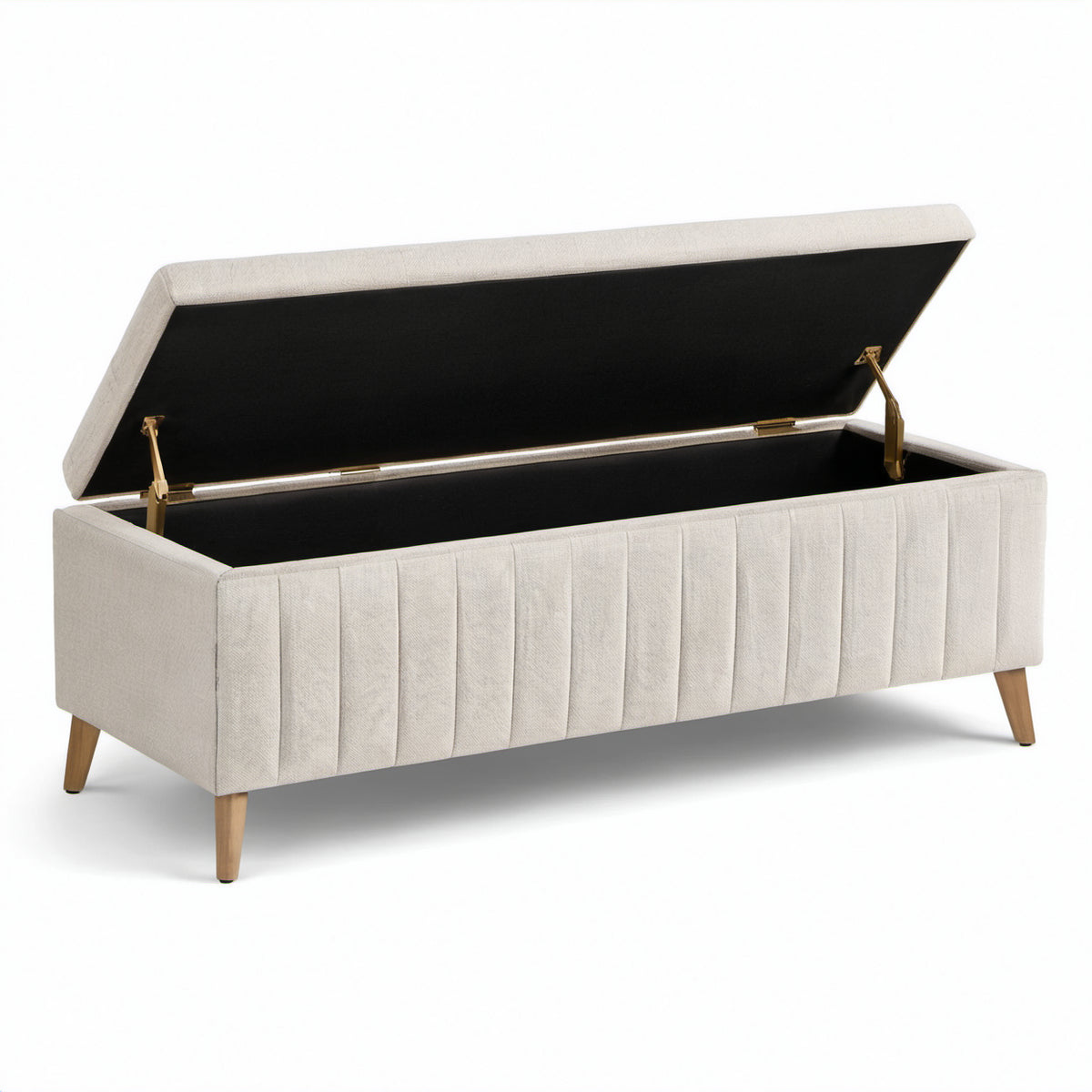 Gepolsterte Sitzbank mit Stauraum und Klappdeckel, Beige, 120 × 40 × 45 cm