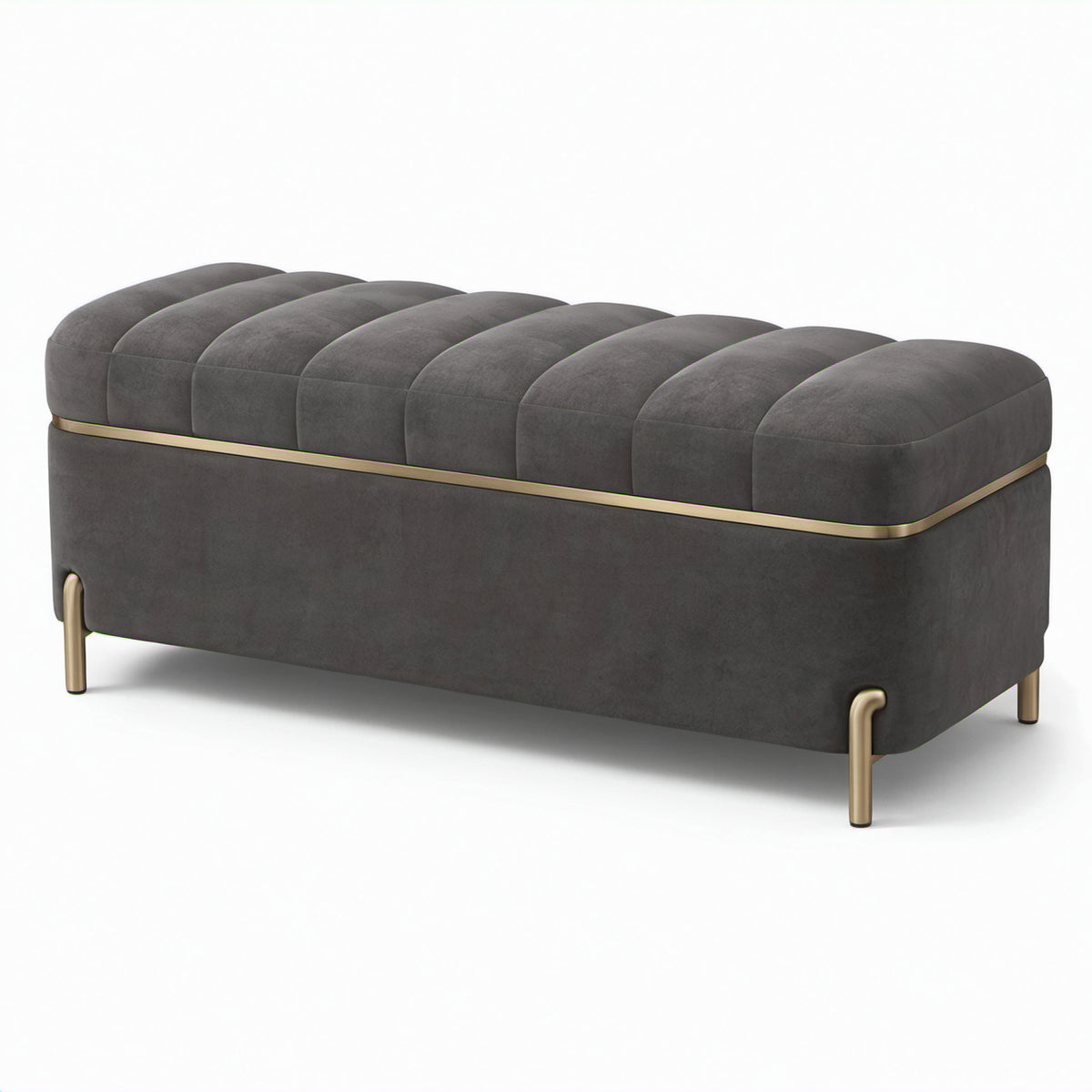 Gepolsterte Sitzbank mit samtähnlichem Textilbezug, Anthrazit/Gold, 120 × 45 × 45 cm
