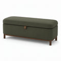 Gepolsterte Sitzbank mit Stauraum, 120 × 45 × 48 cm, Strukturstoff in Olivgrün, Holzgestell in Braun