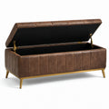 Gepolsterte Sitzbank mit Stauraum, 120 × 45 × 50 cm, Braun mit goldfarbenem Metallgestell