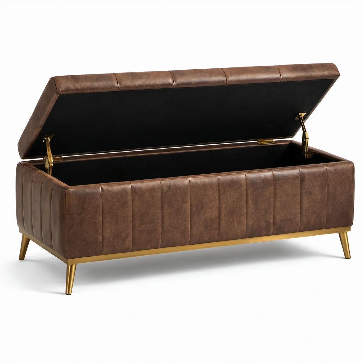 Gepolsterte Sitzbank mit Stauraum, 120 × 45 × 50 cm, Braun mit goldfarbenem Metallgestell