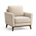 Gepolsterter Bouclé-Sessel in Beige mit braunen Holzbeinen, 90 × 88 × 88 cm