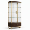Vitrinenschrank mit 3 Glasböden und Schublade, 85 × 40 × 190 cm, Dunkelbraun/Gold/Transparent