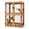 Mehrstöckiges Katzengehege aus Holz und Metallgitter, Braun/Schwarz, 120 × 60 × 170 cm, mit 4 Türen, Plattformen und Rampen