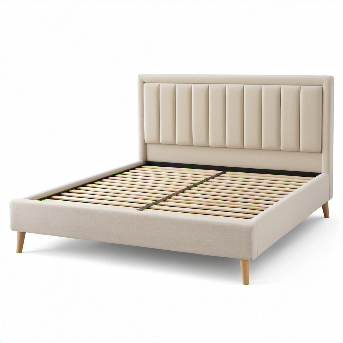 Modernes Polsterbett 170 × 215 × 110 cm für Matratze 160 × 200 cm, Beige, mit Holzlattenrost