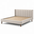 Modernes Polsterbett in Beige/Braun, 180 × 200 cm, mit hohem Kopfteil und Holzlattenrost