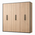 Moderner 6-türiger Kleiderschrank in Eichefarben und Schwarz, 270 × 60 × 220 cm