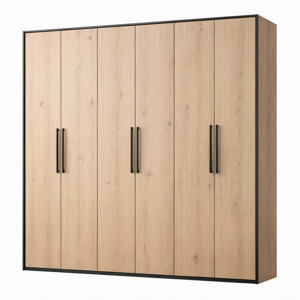 Moderner 6-türiger Kleiderschrank in Eichefarben und Schwarz, 270 × 60 × 220 cm