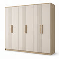 Sechstüriger Kleiderschrank mit Rillenfronten, 240 × 55 × 220 cm, Beige/Natur/Goldfarben