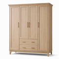 Kleiderschrank in Hellbraun und Gold, 180 × 55 × 210 cm, 4 Türen und 2 Schubladen, Landhausstil