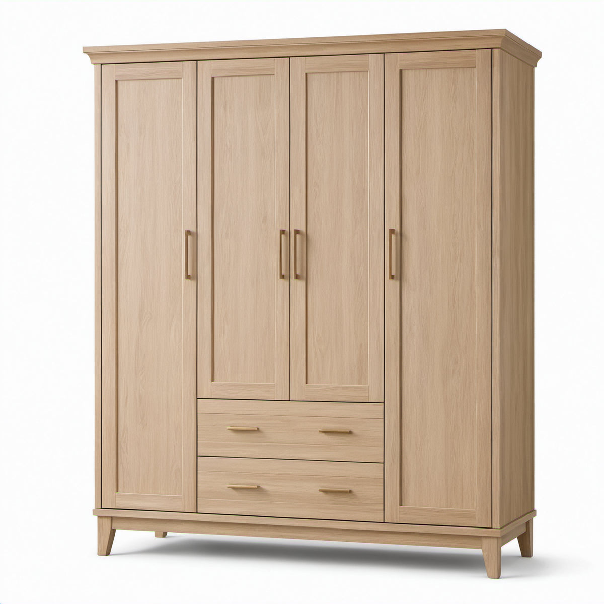 Kleiderschrank in Hellbraun und Gold, 180 × 55 × 210 cm, 4 Türen und 2 Schubladen, Landhausstil