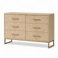 Kommode mit 6 Schubladen und Chevron-Muster, 120 × 40 × 85 cm, Naturholz/Gold