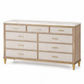 Kommode mit 9 Schubladen, 150 × 45 × 95 cm, Beige/Creme/Gold, Holzwerkstoff, moderner Glamour-Stil