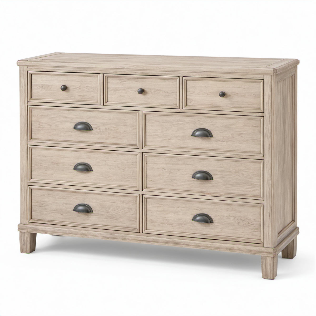 Kommode im Landhausstil mit 9 Schubladen, Holzwerkstoff, Hellbraun/Anthrazit, 140 × 45 × 105 cm