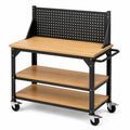 Mobiler Werkstattwagen mit Lochwand und 3 Ablageflächen, Stahl und Holzwerkstoff, Schwarz/Natur, 120 × 60 × 150 cm