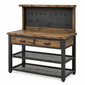 Werkbank mit Lochwand, 2 Schubladen und 2 Gitterablagen, Holzwerkstoff und Stahl, 120 × 60 × 150 cm, Braun/Schwarz