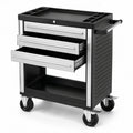 Werkzeugwagen aus Stahl mit 3 Schubladen und 4 Lenkrollen, 80 × 48 × 95 cm, Schwarz/Silber
