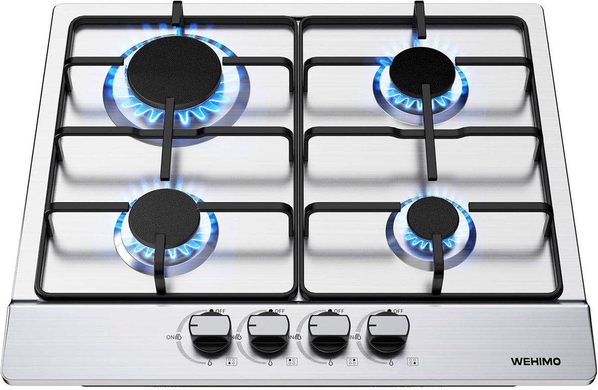 WEHIMO Płyta grzewcza, 59 cm, 1750 W, Srebrny – stal nierdzewna, Płyta gazowa, 4 pola grzewcze, 7200 / 2700 – do zabudowy