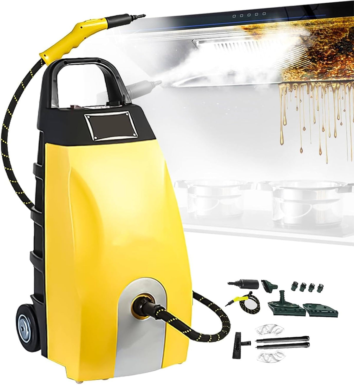 ORISUNTECH Myjka parowa, 5 l, 3000 W – 2,5 m, Żółty, Czyszczenie parowe, duży zbiornik – profesjonalny, restauracja, korzystanie z podłogi
