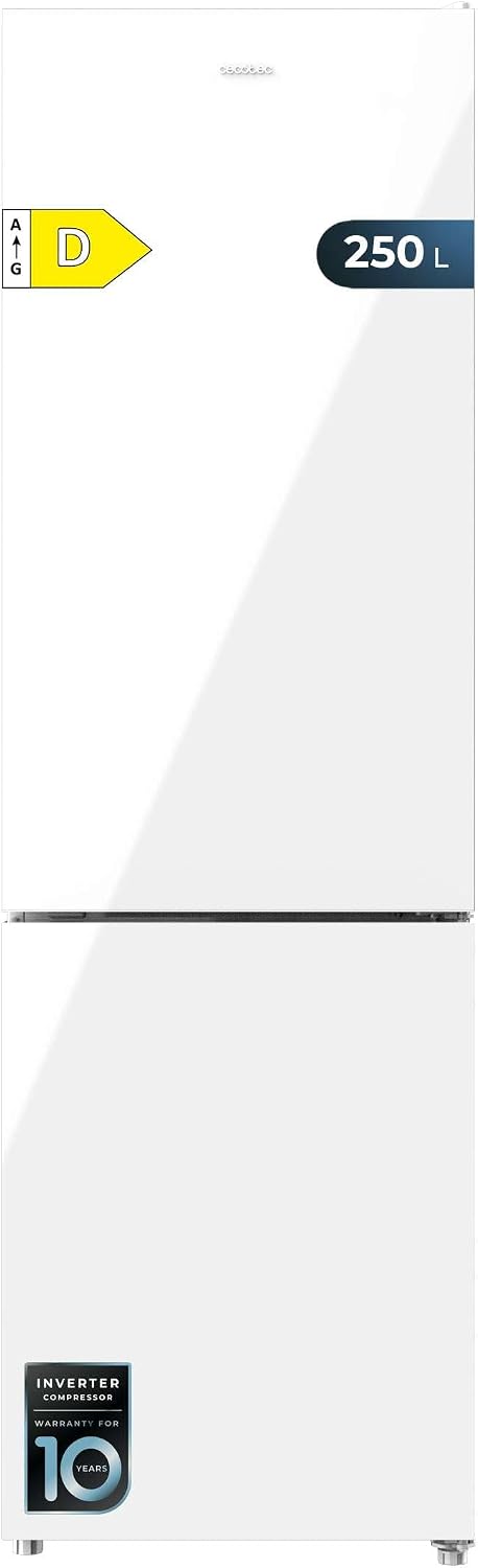Cecotec Lodówka, 180 x 55 cm – 250 l, Biały, oświetlenie LED, No Frost – kompresor, białe szkło 180 x 55 cm, klasa energetyczna D, Multi Air Flow