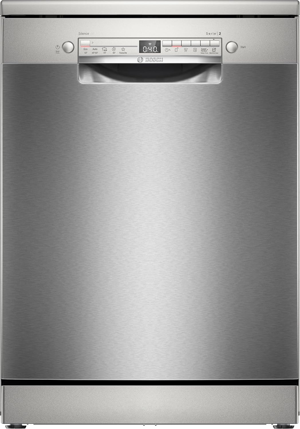 Bosch Zmywarka, SMS2HVI02E – 60 cm, Srebrny, wolnostojąca, Strona główna Connect – Ciche, szczotkowane stalowe antyśladowe