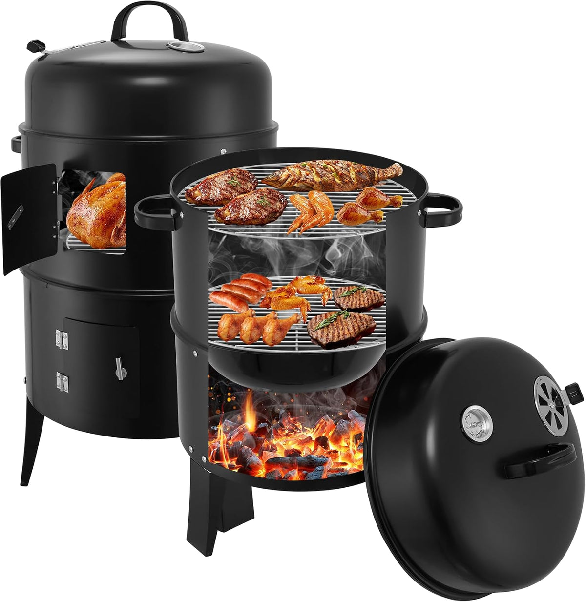 Hocamel Grill, 36,6 x 8 cm – Brązowy, termometr, kemping, drewno – palenie i gotowanie