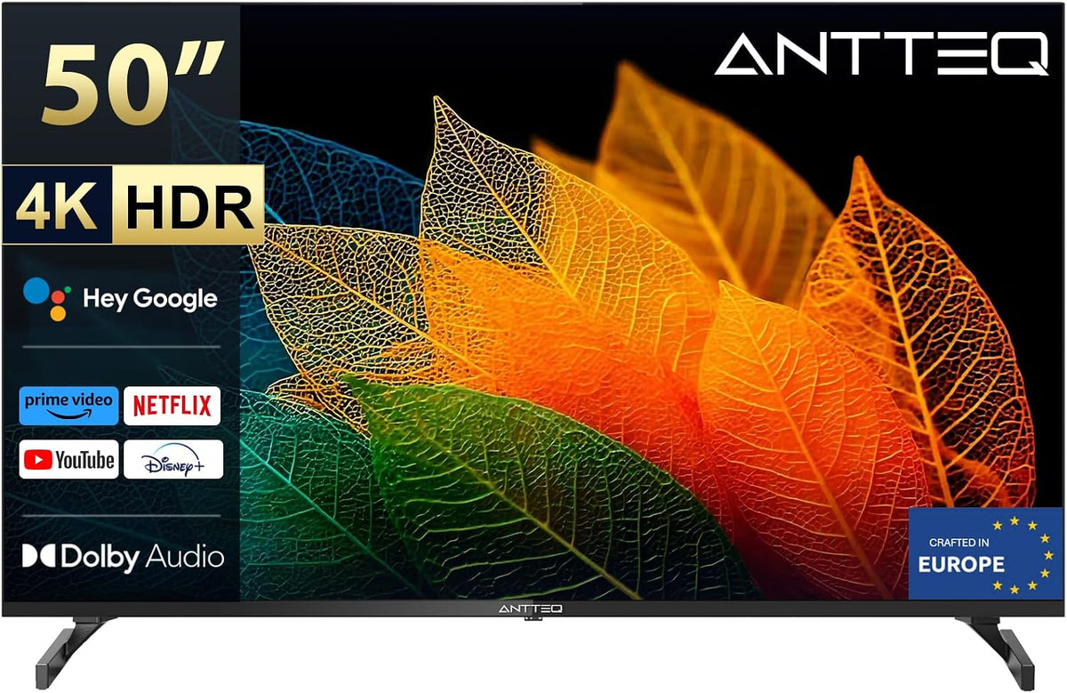 Telewizor Smart TV Antteq, S50, 50 cali – Czarny, Bluetooth, Wi-Fi, telewizor – Google S50 Smart TV, 4K UHD, potrójny tuner DVB- T2, dźwięk Dolby
