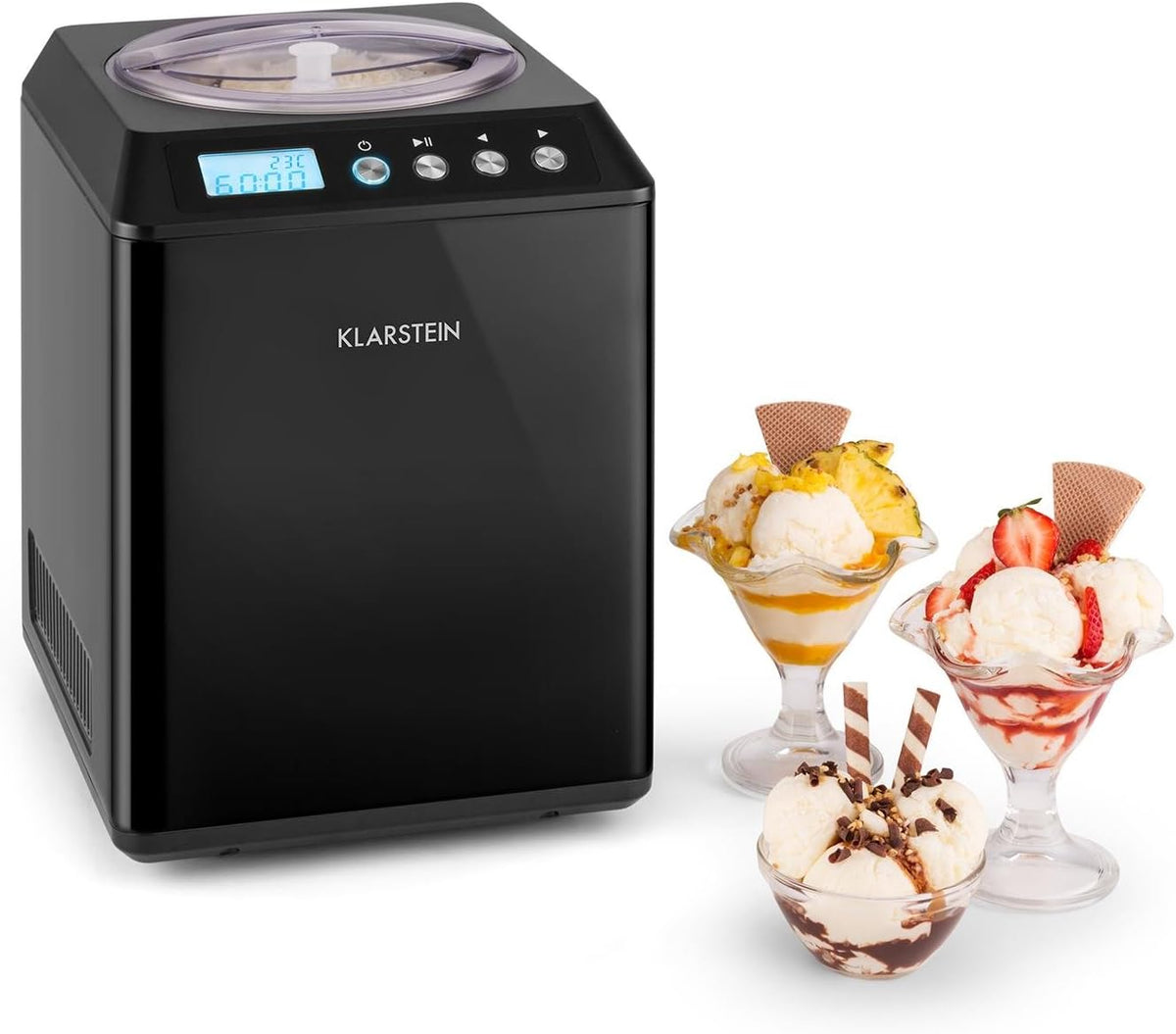 Maszynka do lodów KLARSTEIN – 5 l, 250 W, Czarny, Ice- pijąc Yaourt – Vanilly Sky Family Sorbetière, Ice w 5 do 60 minut, Pojemnik do izotopów do 2