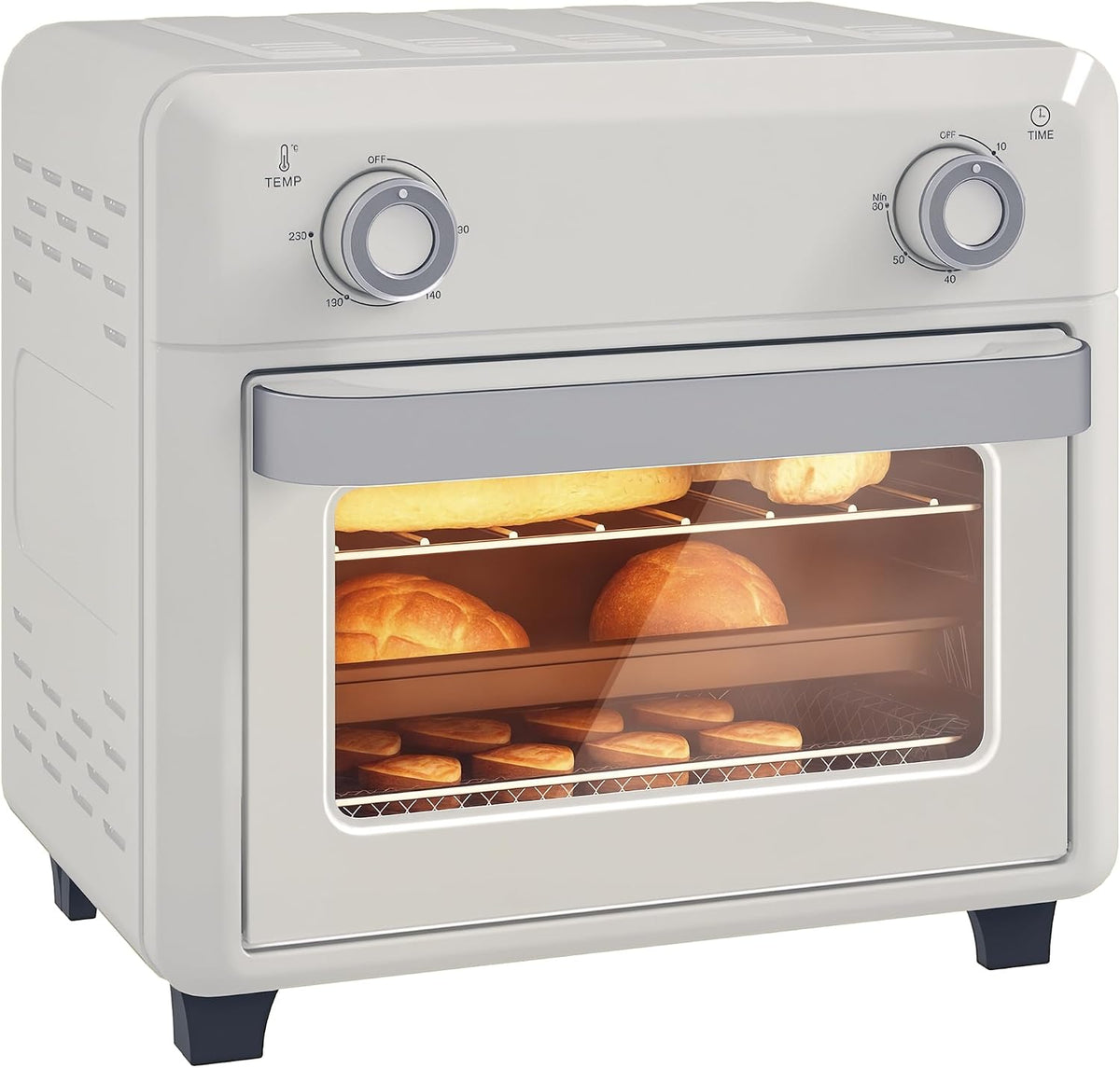 HOMCOM Frytkownica, 10 l, 1000 W, 27,2 x 29,8 cm – Szary, stal nierdzewna, timer, funkcja grilla – Mini piekarnik z termoobiegiem, 80-230°C