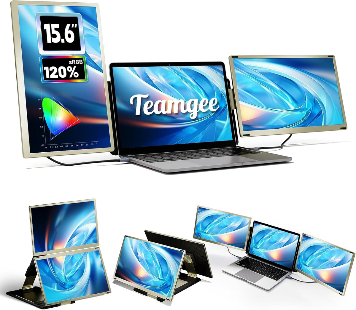 Monitor komputerowy Teamgee, 1080P, 15.6 cali – Czarny, USB, 1080P Monitor, laptop – Full HD, chromowany