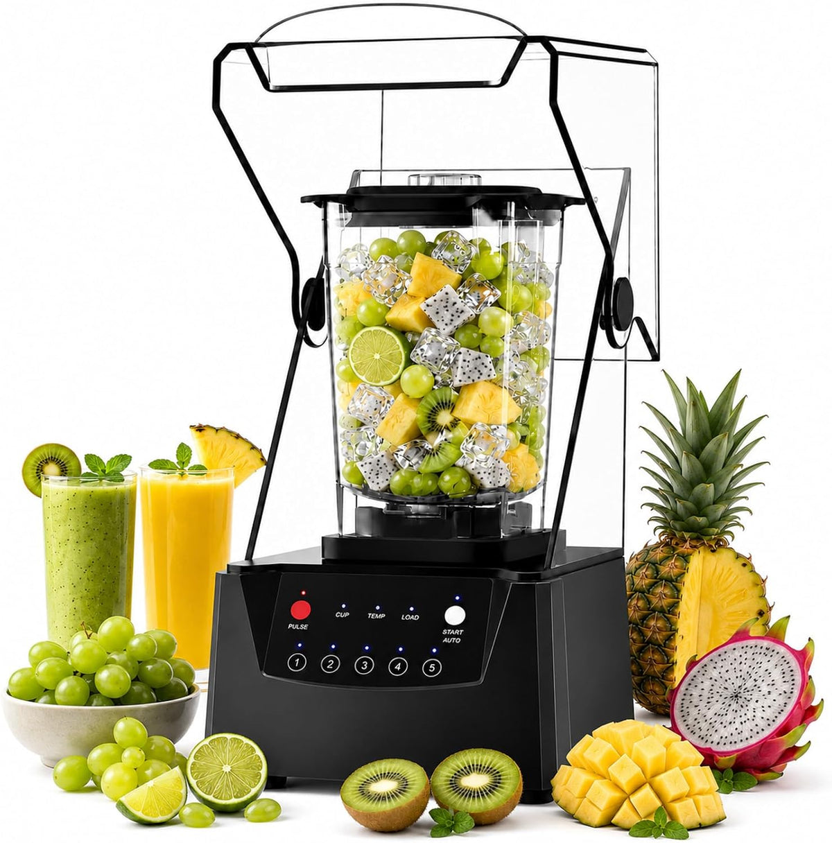 Mikser SHUMIAO, 2200 W – 110 V, 2000 ml, Czarny, oświetlenie LED – timer, blender kielichowy, profesjonalny, cichy – 17000 TR / Min, Bol 70 Oz