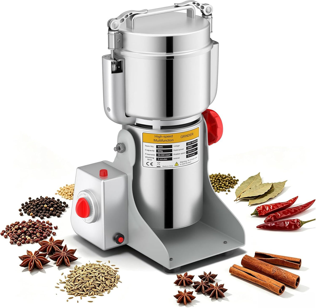 Młynki do zboża Thalyrnn, 3500 W – 800 g, Czarny, stal nierdzewna, licznik czasowy – do młynków do chwastów