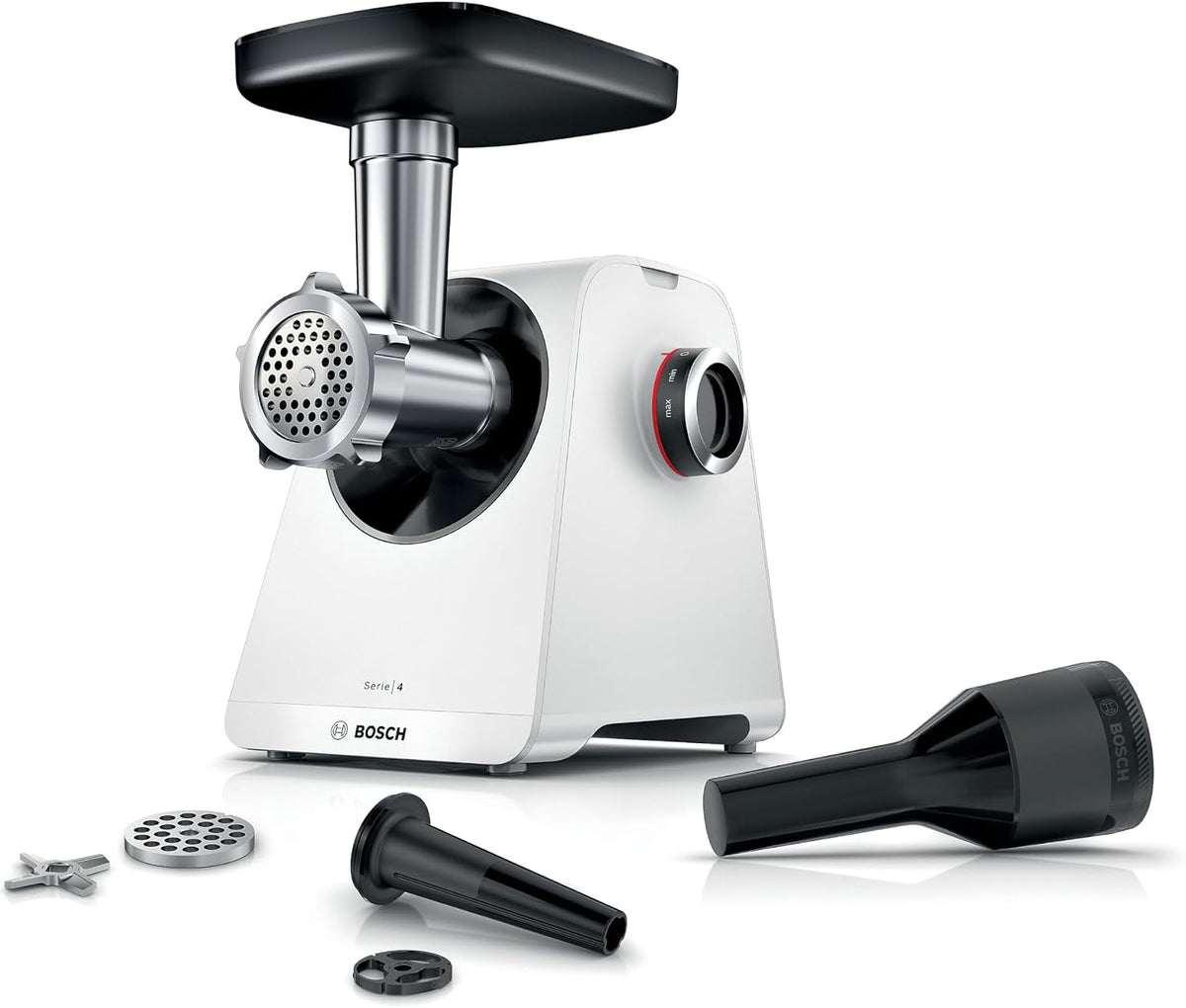 Bosch Maszynka do mielenia mięsa, MFWS420W, 1900 W – 2,5 kg, Biały/Czarny, metal, Maszynka do mielenia MultiPower Serie 4 MFWS420W – funkcja Revers
